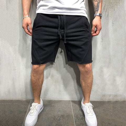 Image of Mens Knee-length Cotton Shorts with Elastic Drawstring Waist Men's Sweatshort with Side Pockets Summer Shorts Short Pants