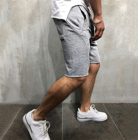 Image of Mens Knee-length Cotton Shorts with Elastic Drawstring Waist Men's Sweatshort with Side Pockets Summer Shorts Short Pants