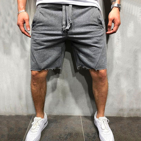 Image of Mens Knee-length Cotton Shorts with Elastic Drawstring Waist Men's Sweatshort with Side Pockets Summer Shorts Short Pants