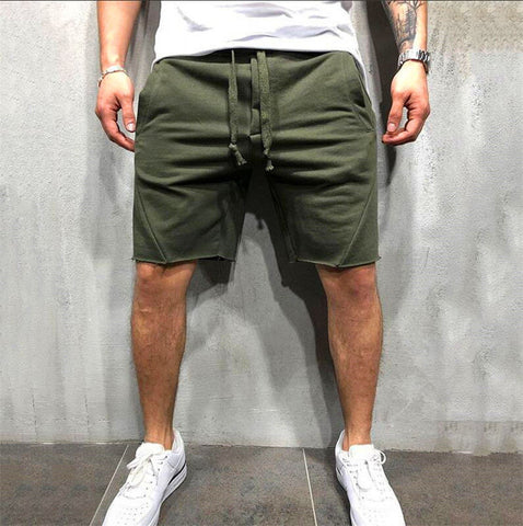 Image of Mens Knee-length Cotton Shorts with Elastic Drawstring Waist Men's Sweatshort with Side Pockets Summer Shorts Short Pants