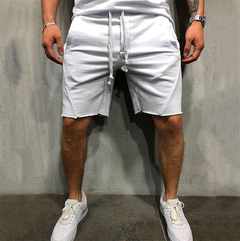 Image of Mens Knee-length Cotton Shorts with Elastic Drawstring Waist Men's Sweatshort with Side Pockets Summer Shorts Short Pants