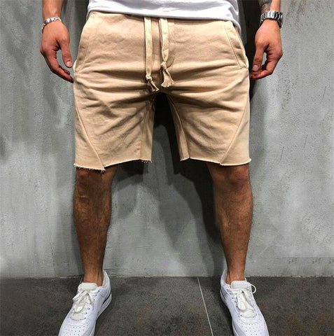 Image of Mens Knee-length Cotton Shorts with Elastic Drawstring Waist Men's Sweatshort with Side Pockets Summer Shorts Short Pants